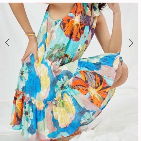 Maeve Anthropologie Zola Flounced Mini Dress floral artsy smocked SZ XS - Picture 4 of 10